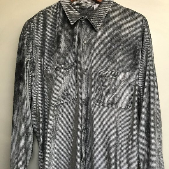 Vtg Jay Y. Ko Studios Silver Corduroy Striped Velvet Button Up Long Sleeve Large - Picture 13 of 14